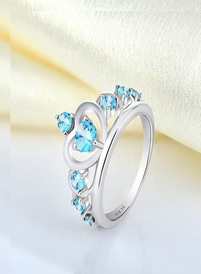 YL Crown Rings 925 Sterling Silver Heart Engagement Rings Queen Created Aquamarine Anniversary Jewelry-size5 - Image 4