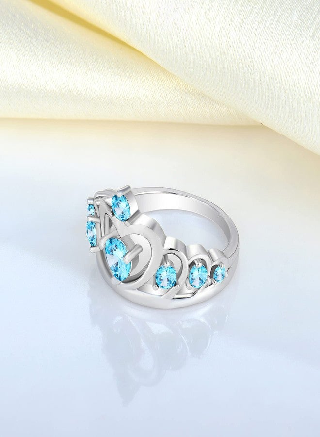 YL Crown Rings 925 Sterling Silver Heart Engagement Rings Queen Created Aquamarine Anniversary Jewelry-size5 - Image 5