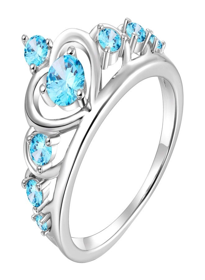 YL Crown Rings 925 Sterling Silver Heart Engagement Rings Queen Created Aquamarine Anniversary Jewelry-size5 - Image 1