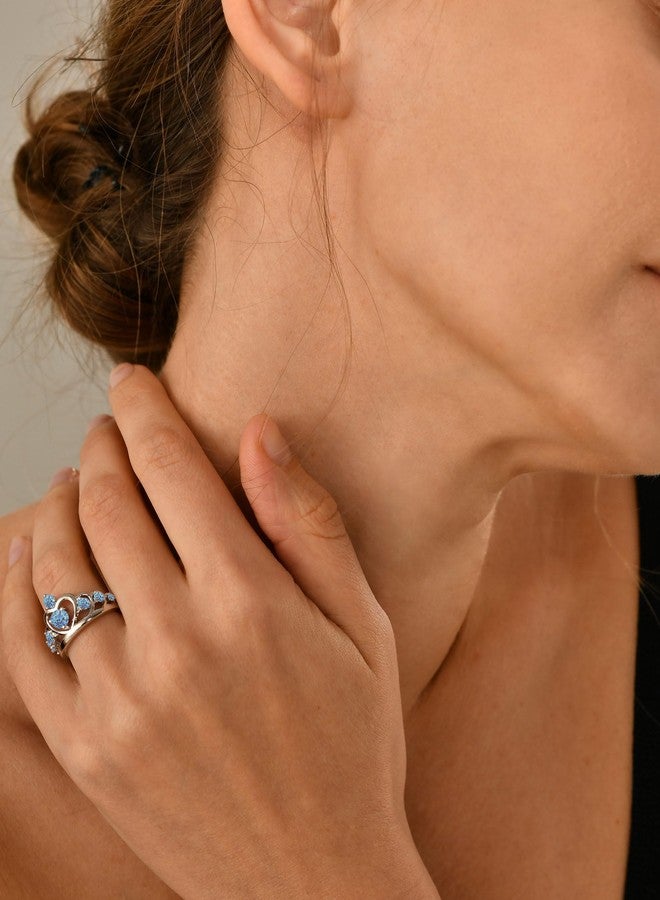 YL Crown Rings 925 Sterling Silver Heart Engagement Rings Queen Created Aquamarine Anniversary Jewelry-size5 - Image 3