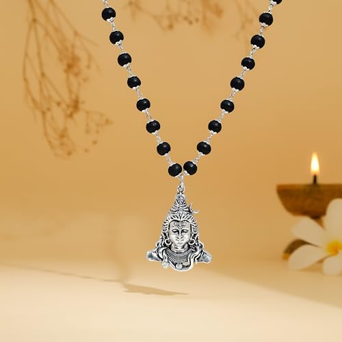 Divine Hindu قلادة شيف الهندوسية الإلهية - كارونجالي مالاي، خرز الأبنوس المختبر في المختبر، قلادة بلون الفضة | بوجا، تأمل، العافية الروحية | للرجال والنساء | (8 مم - 54 خرزة) - Image 2