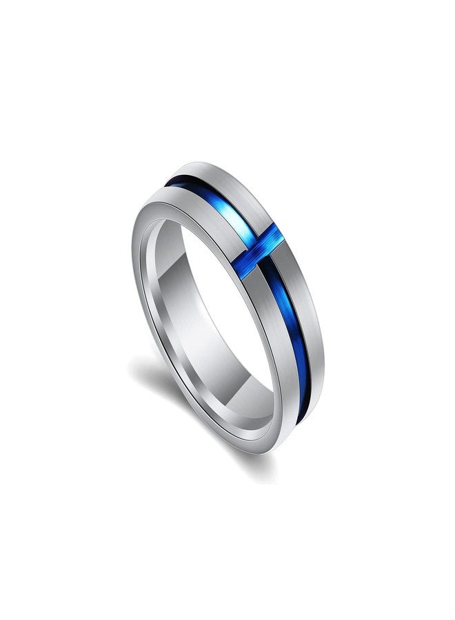 Fusamk Fashion Blue Epoxy Stainless Steel Cross Band Ring(Steel(9)) - Image 1