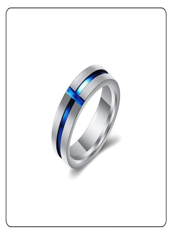 Fusamk Fashion Blue Epoxy Stainless Steel Cross Band Ring(Steel(9)) - Image 2