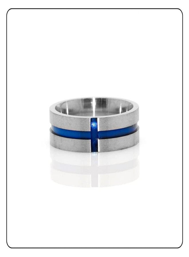 Fusamk Fashion Blue Epoxy Stainless Steel Cross Band Ring(Steel(9)) - Image 3