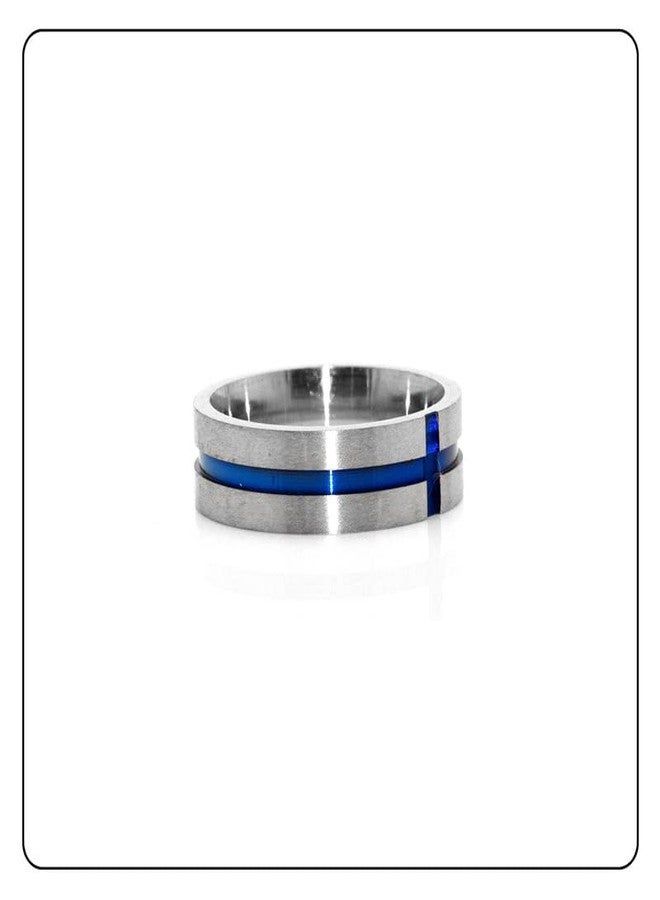 Fusamk Fashion Blue Epoxy Stainless Steel Cross Band Ring(Steel(9)) - Image 5