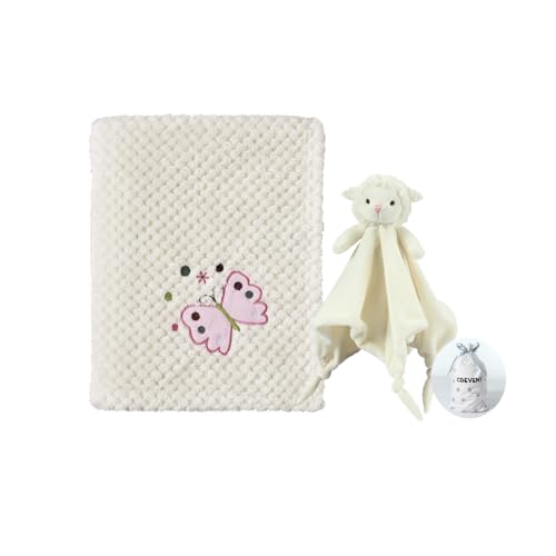 CREVENT Soft Cozy Baby Blankets for Boys Girls + Security Blanket, Set with A Gift Bag Newborn Essentials (Ivory) - Image 1