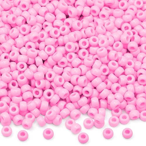 GMMA Pink Pony Beads for Jewelry Making Valentines Day Friendship Bracelets 6x9mm Beads for Hair Braiding DIY Bracelet Necklace Party Decoration Supplies - Image 1