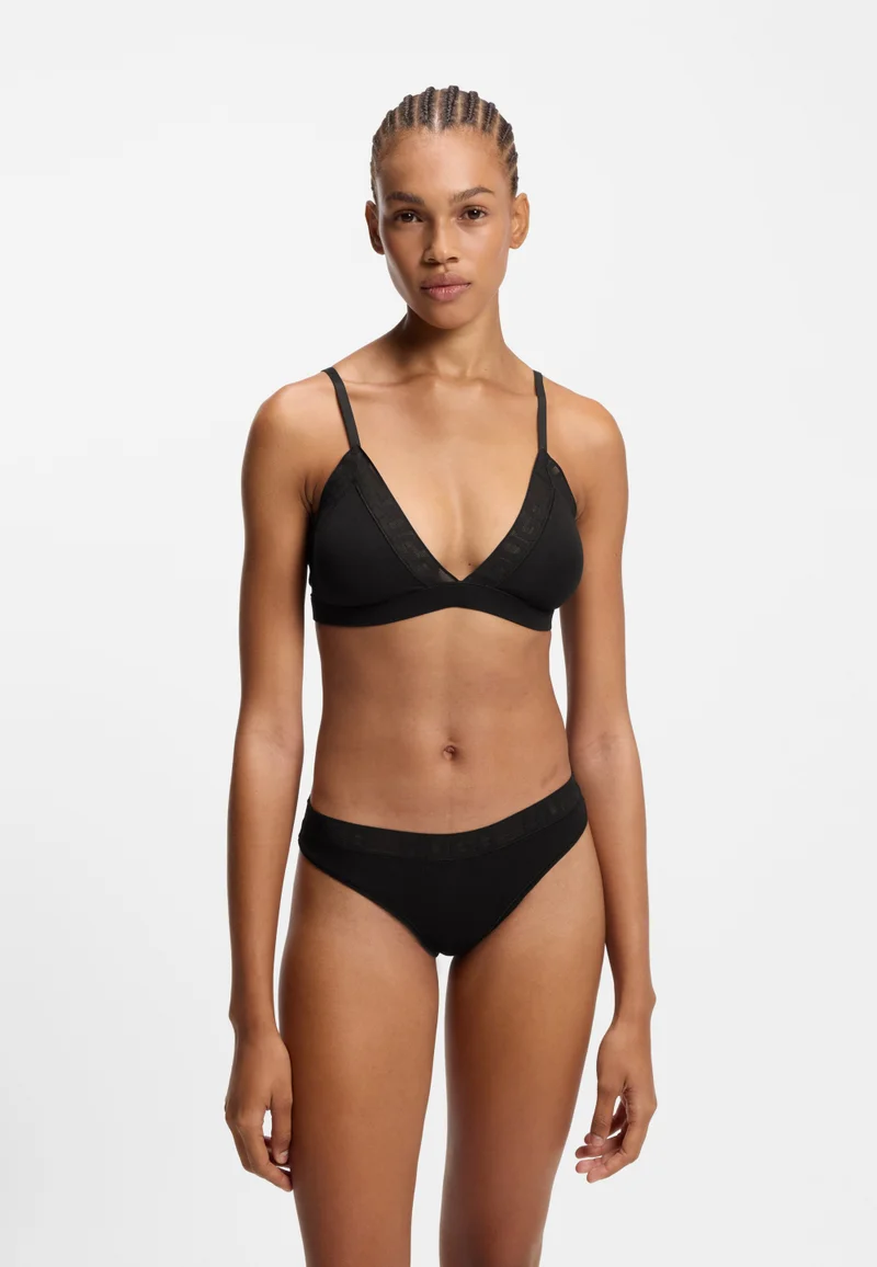 هوجو سروال داخلي ثونج قطني مطاطي بحزام خصر بشعار