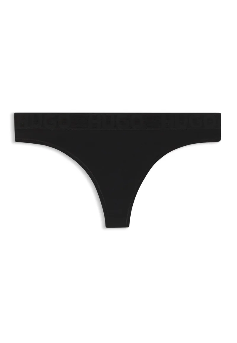 HUGO Black Stretch-cotton thong with logo waistband for Women | Best Price UAE