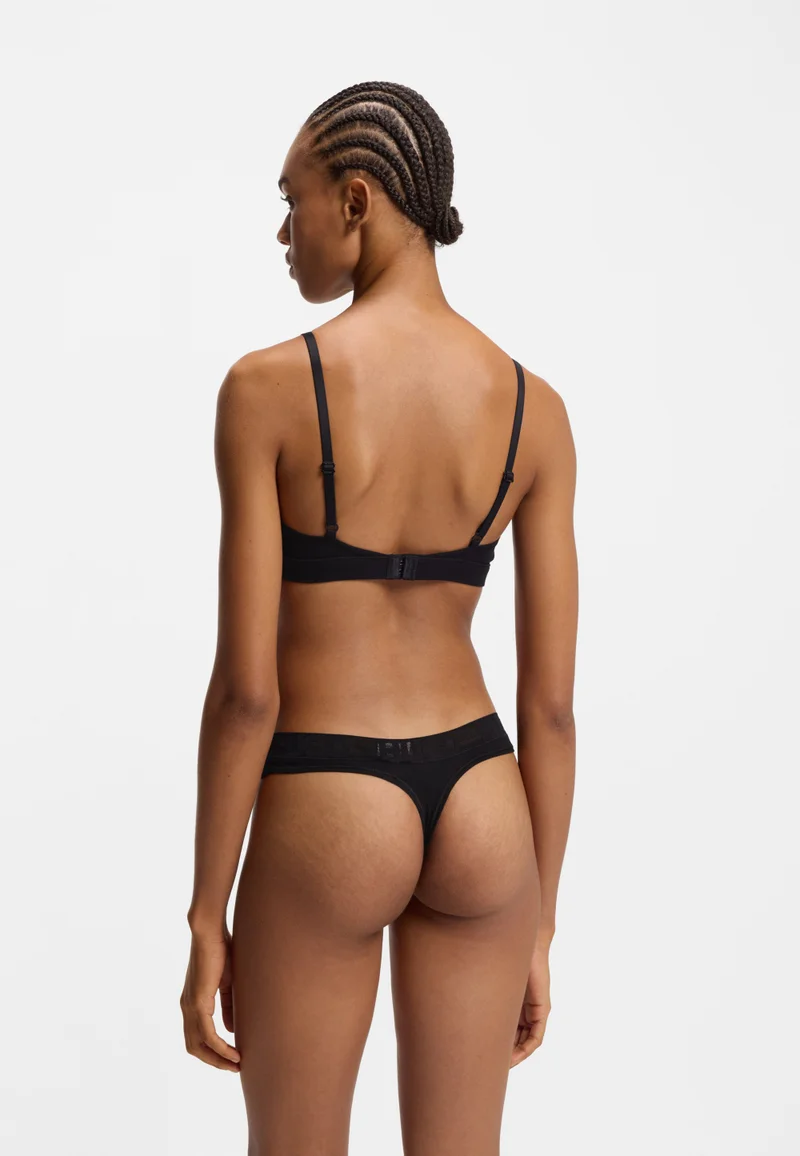 HUGO Black Stretch-cotton thong with logo waistband for Women | Best Price UAE