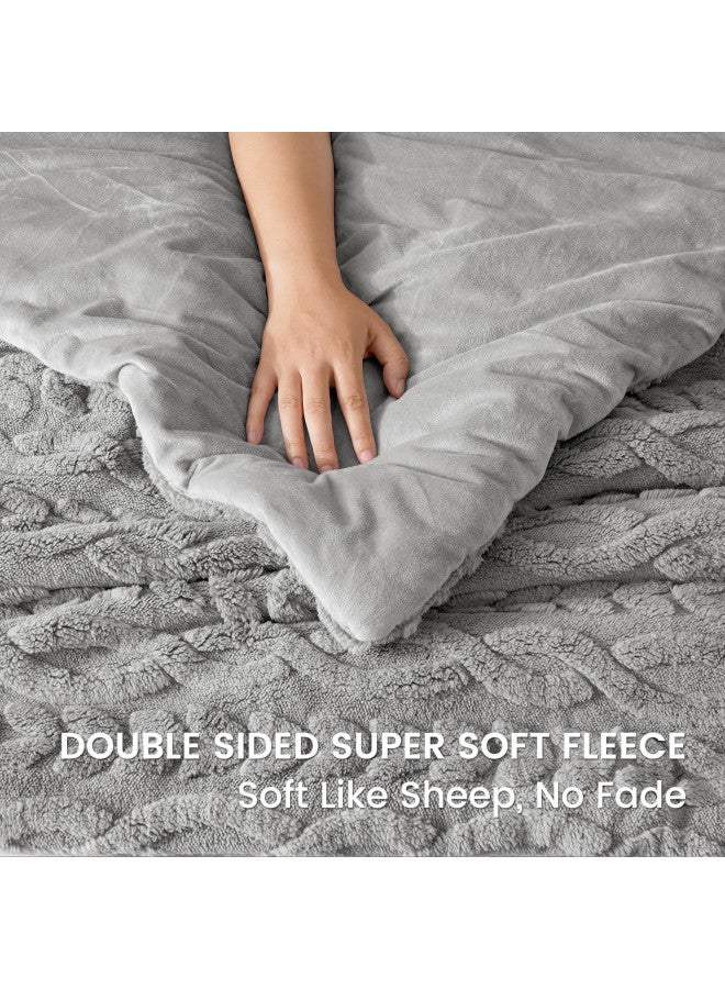 PHF PHF Fluffy Sherpa Fleece Comforter Set King, 3 Pieces Warm Fuzzy Soft Bedding Comforter Set, 3D Tufted Flannel Warm Plush Shaggy Sherpa Bedding Set for Winter (Grey, 104x90Inch)  - Image 2