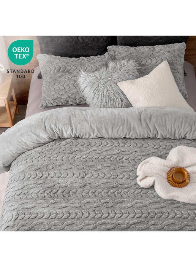 PHF PHF Fluffy Sherpa Fleece Comforter Set King, 3 Pieces Warm Fuzzy Soft Bedding Comforter Set, 3D Tufted Flannel Warm Plush Shaggy Sherpa Bedding Set for Winter (Grey, 104x90Inch)  - Image 4