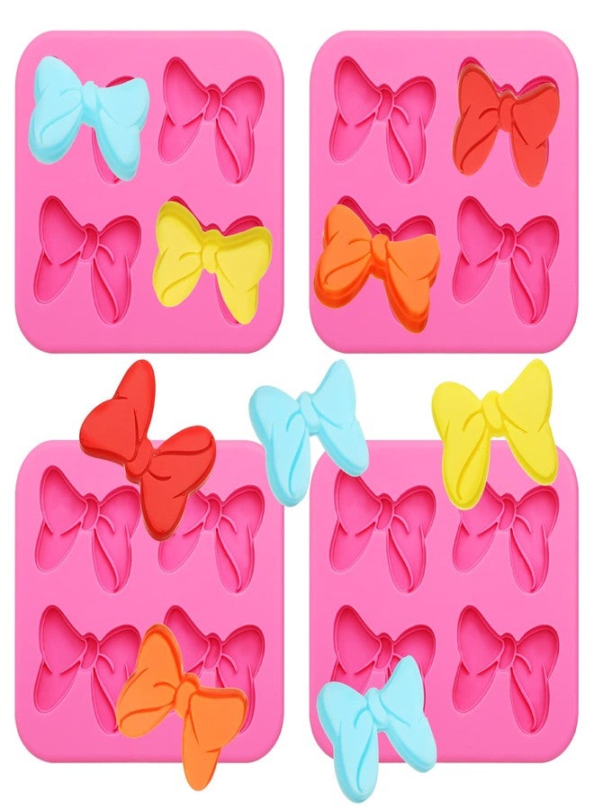 Cunhill 4 Hole Bow Chocolate Silicone Mold 4 Pcs Bow Fondant Mini Cartoon Butterfly Tie Cake Molds for Baking Cupcake Soap Cookie Clay Decoration - Image 1