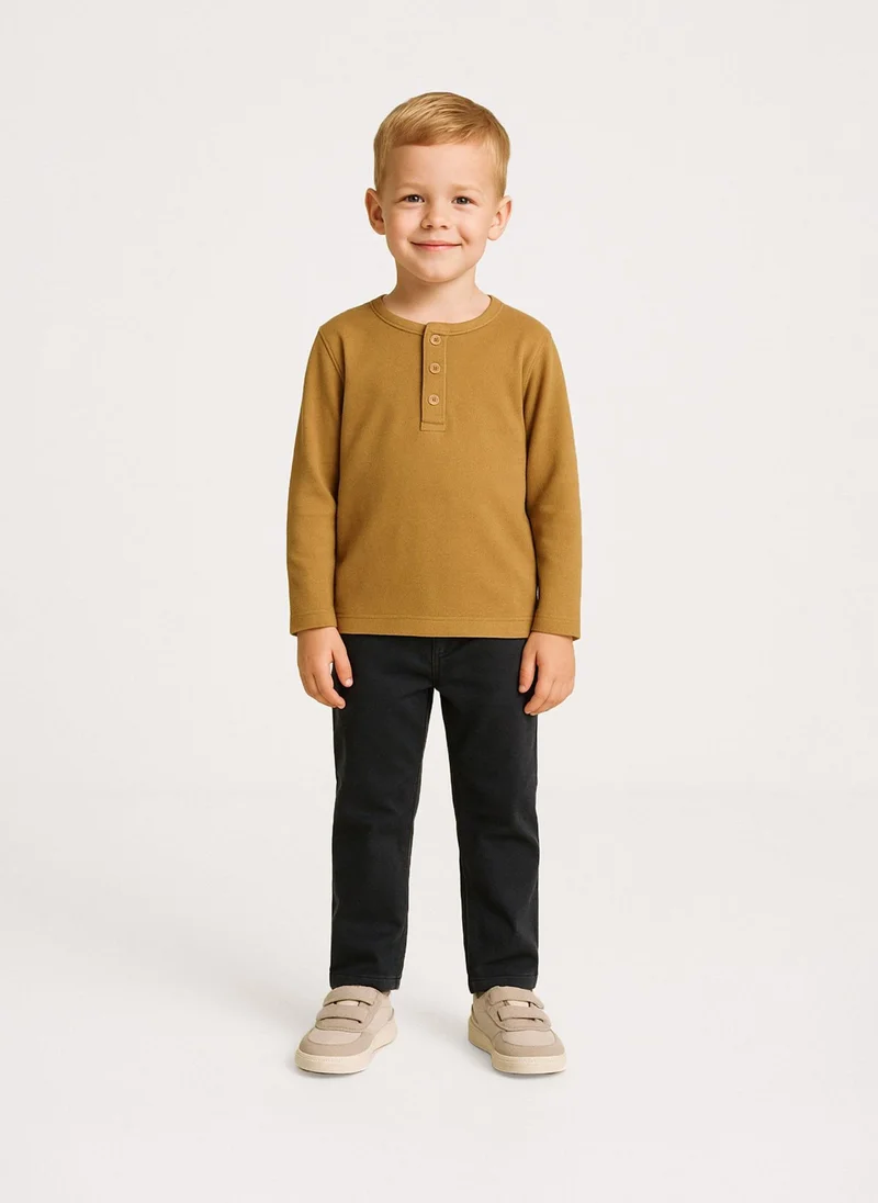 MINOTI Kids Long Sleeve Henley Top with Buttons