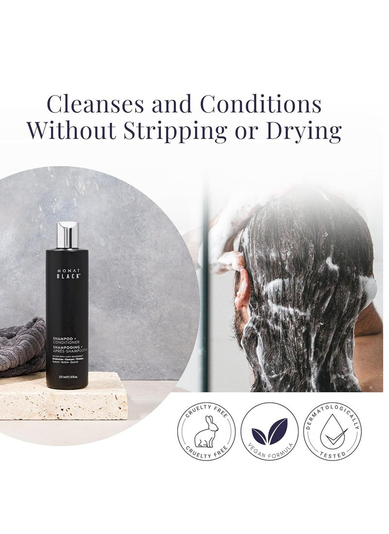 monat - MONAT Black Shampoo + Conditioner - Mens Shampoo and Conditioner 2 in 1 Black Hair Care. A 2-in-1 Shampoo Conditioner Formulated for Optimal Hair Health In One Step. - Net Wt. 237 ml / 8.0 fl. oz. - Image 1