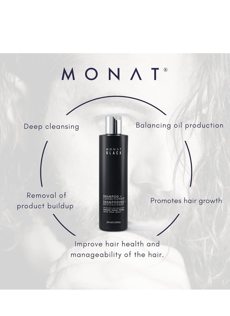 monat - MONAT Black Shampoo + Conditioner - Mens Shampoo and Conditioner 2 in 1 Black Hair Care. A 2-in-1 Shampoo Conditioner Formulated for Optimal Hair Health In One Step. - Net Wt. 237 ml / 8.0 fl. oz. - Image 1