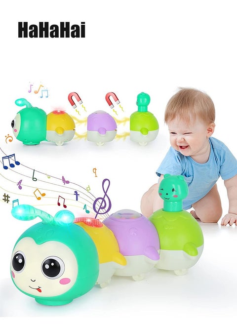 Baby Music Toys Crawling Caterpillar Tummy Time Toy with Magnetic Suction Music Light up