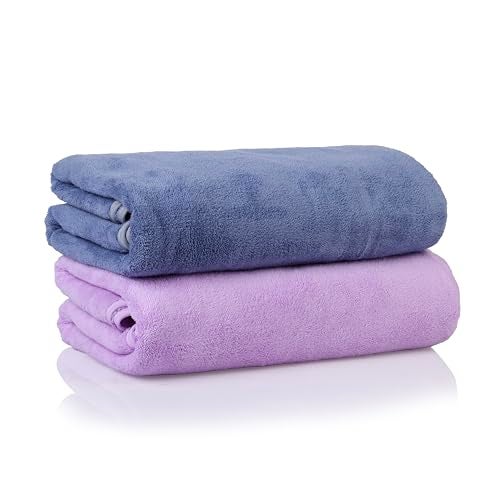 Glivary Microfiber 300 Tc Towels For Bath-Soft Towel With Hook Quick Dry Super Absorbent-Bath Towel For Men And Women(70 X 140 Cm) (Purple/Blue) - Image 1