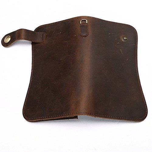 RS Mens Wallet with Chain Leather Long Bifold Trucker Wallet Vintage Biker Money Clip with Zipper(Brown w/Iron Chain) - Image 4