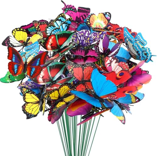 Augshy Butterfly Decorations, 75 Pcs Butterfly Stakes PVC Waterproof Decorative Colorfuli Garden Stakes for Indoor/Outdoor Christmas Yard Decor - Image 1