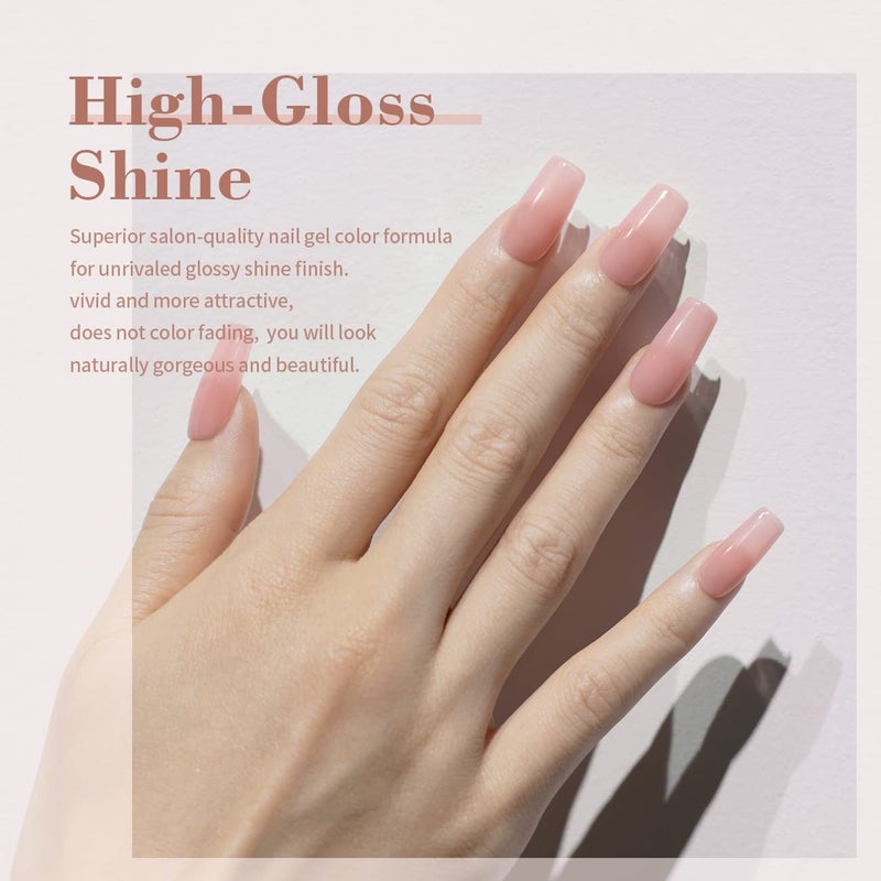 RARJSM Gel Nail Polish Jelly Pink Translucent Sheer Nude Colors Neutral Skin Tone Gel Polish Milky Clear Ice Pink 15ml Single Bottle Soak off UV LED Cured at Home Salon DIY French Manicure Nails Art - Image 3