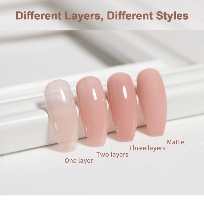 RARJSM Gel Nail Polish Jelly Pink Translucent Sheer Nude Colors Neutral Skin Tone Gel Polish Milky Clear Ice Pink 15ml Single Bottle Soak off UV LED Cured at Home Salon DIY French Manicure Nails Art - Image 5