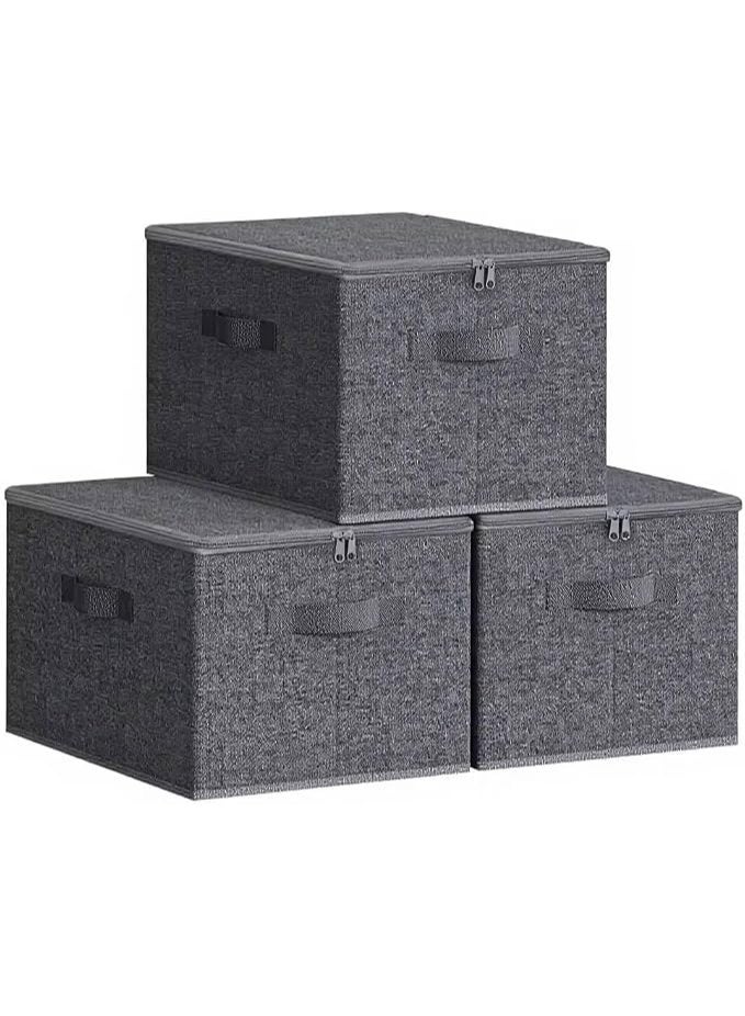 Large linen storage box with transparent lid and zipper – organizer box for clothes, towels, sheets, toys, and books AM - Image 1