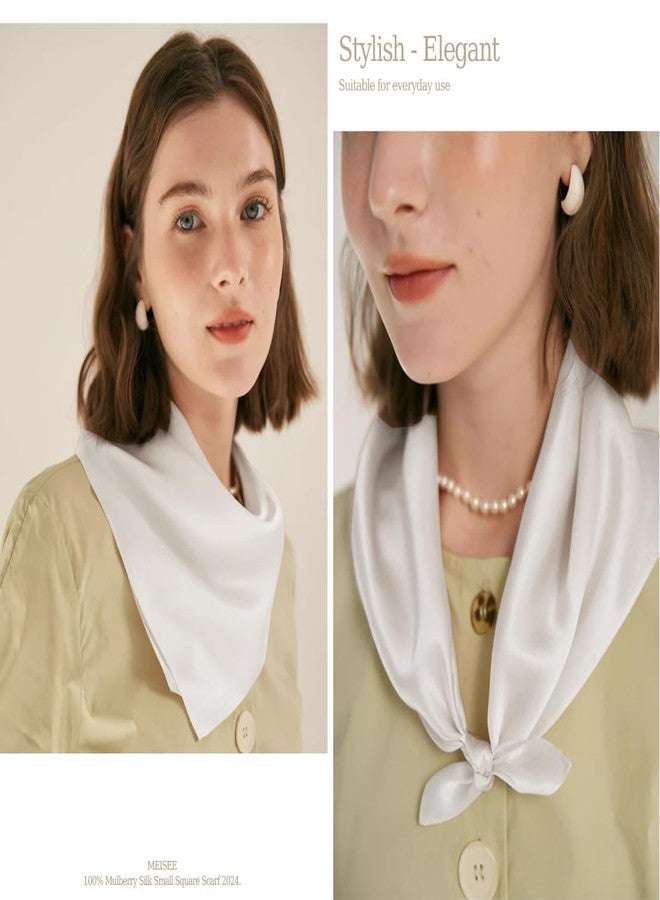 MEISEE وشاح MEISEE من حرير التوت النقي 100%، مقاس 43 بوصة × 43 بوصة، وشاح رأس مربع كبير وخفيف الوزن، شالات ولفائف شعر نسائية، مع عبوة هدايا (أبيض) - Image 2