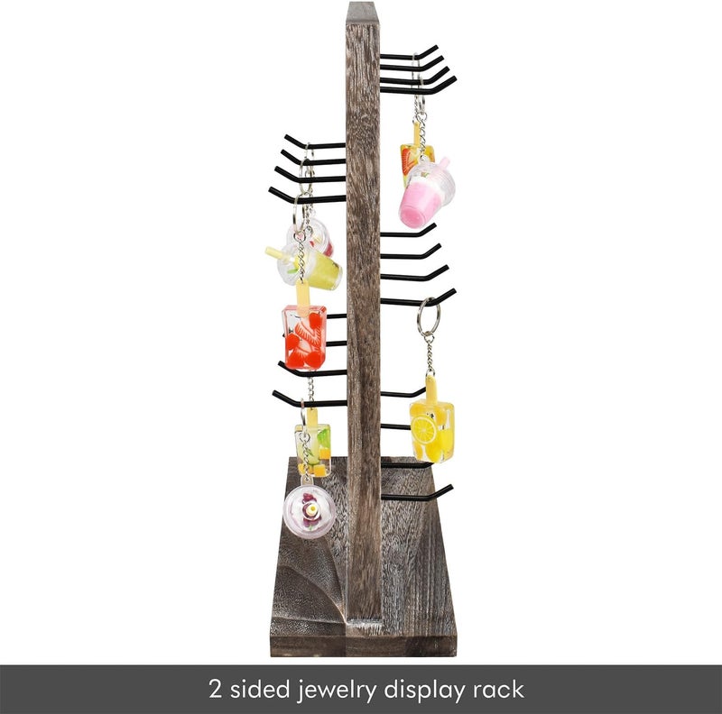 Ikee Design 5 Tiers Free Assemble Wooden Jewelry Display Rack with 20 Removable Metal Hooks,Earring Card Display Stand,Jewelry Organizer,Bracelet Organizer,Keychain Display Stand,Coffee Color - Image 4