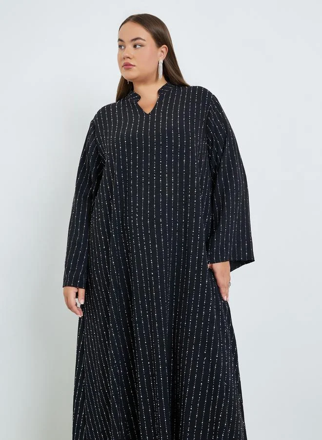 Amirah  Plus Size Embellished Collared Jalabiya for Women | Best Price UAE