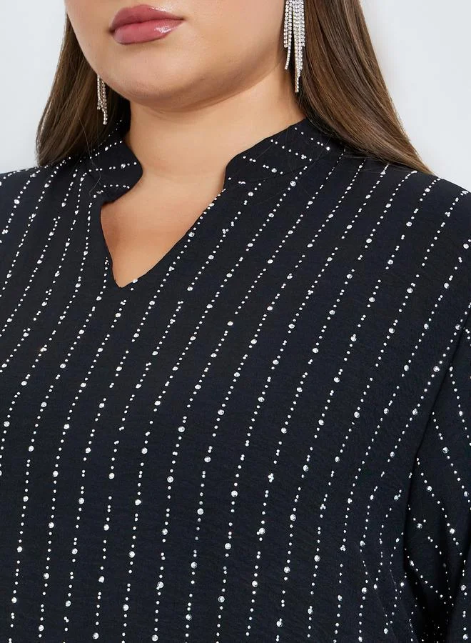 Amirah  Plus Size Embellished Collared Jalabiya for Women | Best Price UAE