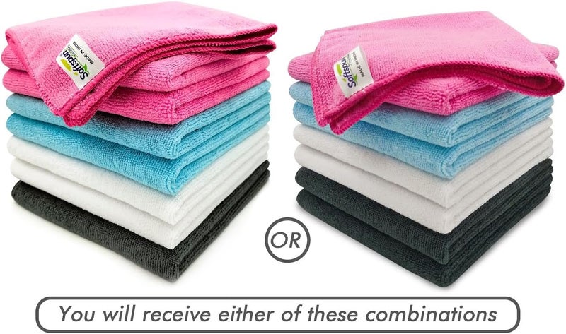 SOFTSPUN Microfiber Basic Cleaning Cloths, 8pcs 280 GSM 40x40cms Multicolor! Highly Absorbent Lint and Streak Free Multipurpose Wash Cloth for Kitchen Car Window Stainless Steel Silverware. - Image 2