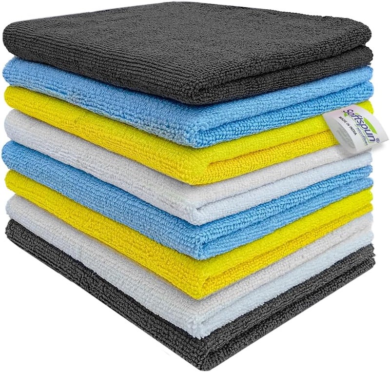 SOFTSPUN Microfiber Basic Cleaning Cloths, 8pcs 280 GSM 40x40cms Multicolor! Highly Absorbent Lint and Streak Free Multipurpose Wash Cloth for Kitchen Car Window Stainless Steel Silverware. - Image 1