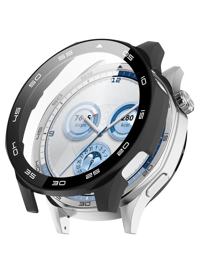 سجيت حافظة صلبة من PC لجهاز Huawei Watch GT5 بحجم 46 مم مع واقي شاشة زجاجي مقسى متوافق مع غطاء واقي لحافة الحماية وطبقة فيلم حساسة للمس (أسود)  - Image 1