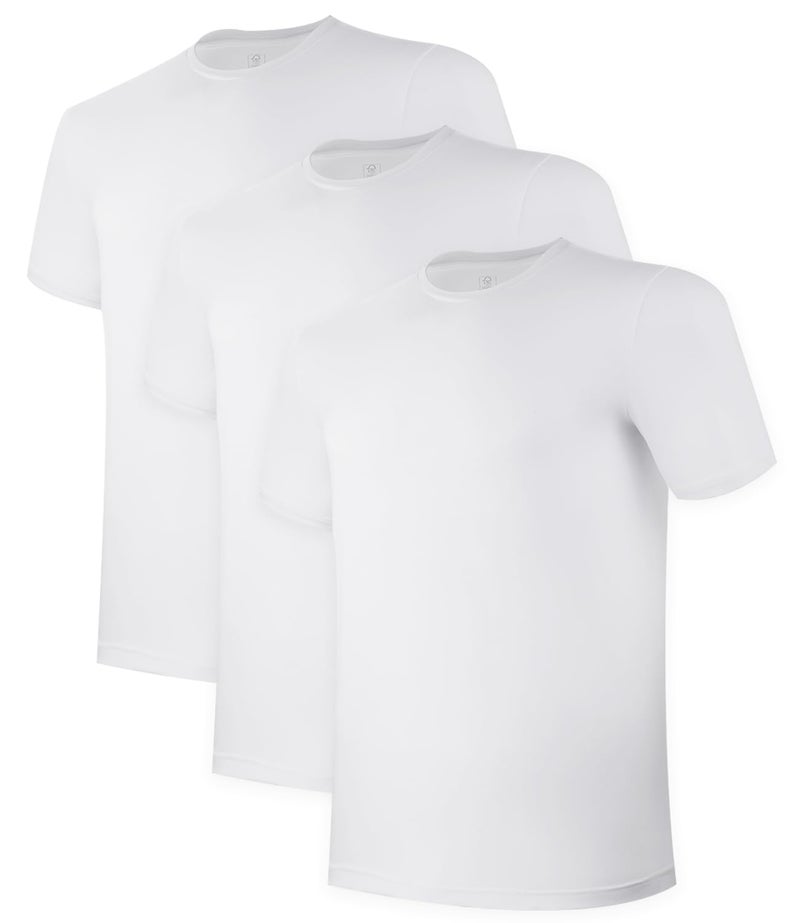 BAMBOO COOL Men's Undershirts Moisture-Wicking Tees Stretch Crew Neck Soft T-Shirts for Men,3 Pack White - Image 1