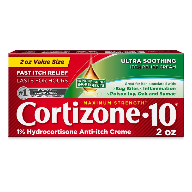 Cortizone 10 Cortizone-10 Maximum Strength Ultra Soothing Itch Relief Cream, 1% Hydrocortisone, Fast-Acting, Anti-Itch Cream for Bug Bites, Rash, Eczema, Psoriasis, Poison Ivy, Oak, Sumac & More, 2 oz - Image 1