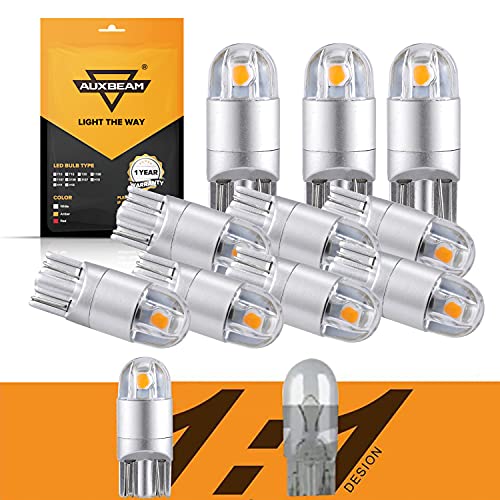 Auxbeam 194 T10 LED Bulbs Amber NonPolarity Extremely Bright 168 W5W Car Interior Lights Replacement Bulb for License Plate lights Dome Map Light Dashboard Lights 10 PCS
