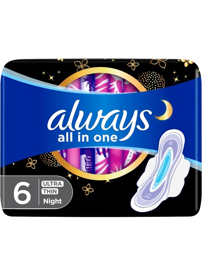 Always All In One Ultra Thin Night Sanitary Pads With Wings 6Pcs - Image 1
