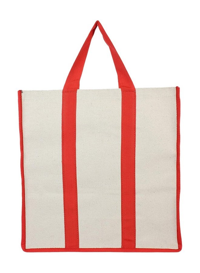 Kuber Industries Kuber Industries Heavy Duty Canvas Shopping Bags | Reusable Tote Vegetable Organizer for Market | Foldable and Portable Handbag with Zip | Carry Bag and Thela for Grocery | Sabji | Travelling (Red) - Image 2