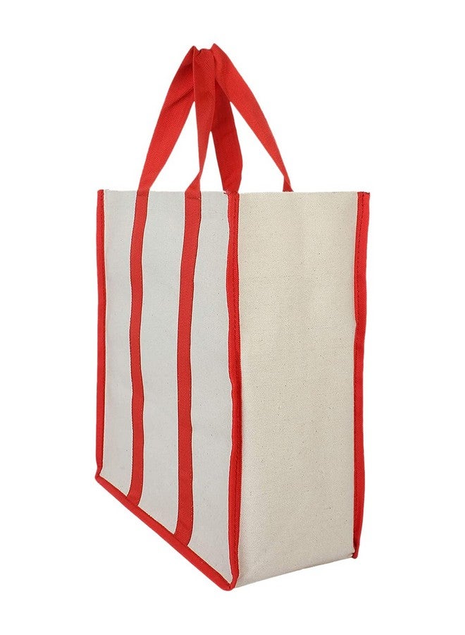 Kuber Industries Kuber Industries Heavy Duty Canvas Shopping Bags | Reusable Tote Vegetable Organizer for Market | Foldable and Portable Handbag with Zip | Carry Bag and Thela for Grocery | Sabji | Travelling (Red) - Image 3