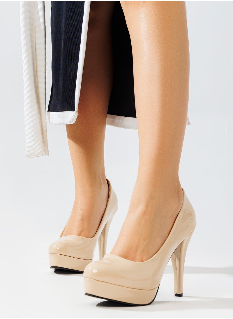 LIFESTYLISH - Shoes High Heels Glossy Leather GZ-7 - Beige - Image 1