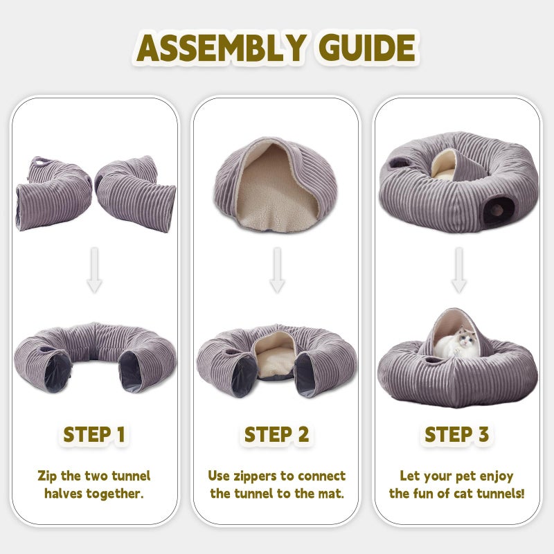 WINDRACING Cat Tunnel Bed for Indoor Cats,Cat Donut Tunnel Toy with Washable Circle Cushion,Blackout Tent, Multifunctional Playground Toys Hideplace for Kitty, Puppy, Rabbit,Ferret - Image 5