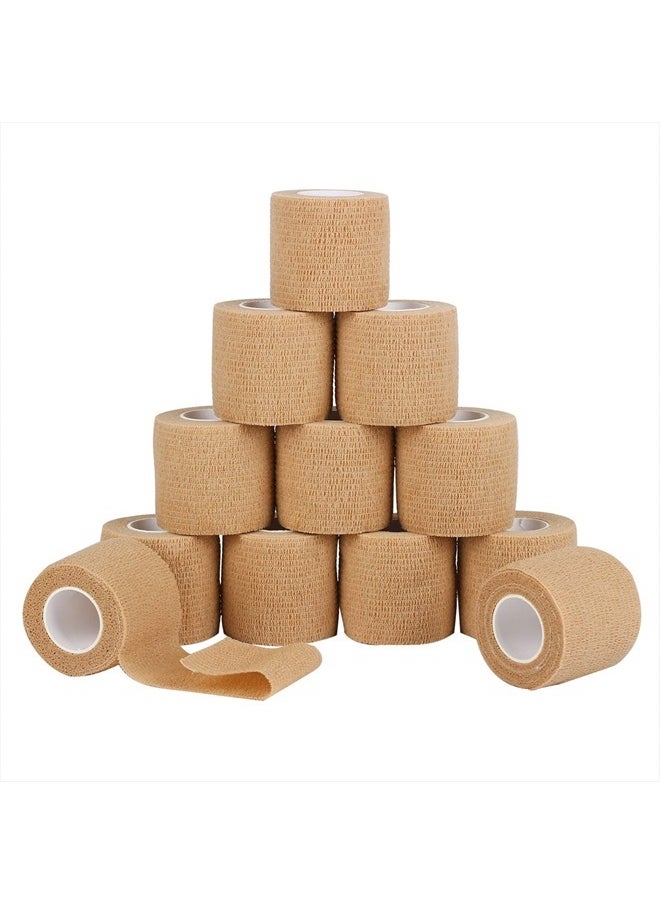 Mooerca - 12 Pack Self Adherent Cohesive Wrap Bandages 2 Inches X 5 Yards,First Aid Tape, Elastic Self Adhesive Tape, Athletic, Sports wrap Tape, Bandage Wrap for Sports, Wrist, Skin Colour Athletic Tape - Image 1
