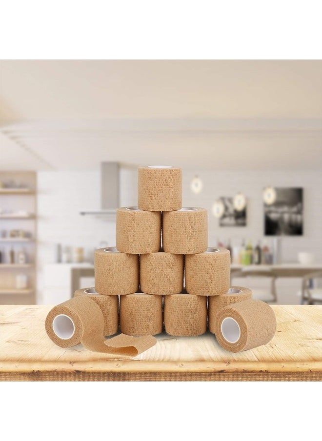 Mooerca - 12 Pack Self Adherent Cohesive Wrap Bandages 2 Inches X 5 Yards,First Aid Tape, Elastic Self Adhesive Tape, Athletic, Sports wrap Tape, Bandage Wrap for Sports, Wrist, Skin Colour Athletic Tape - Image 1