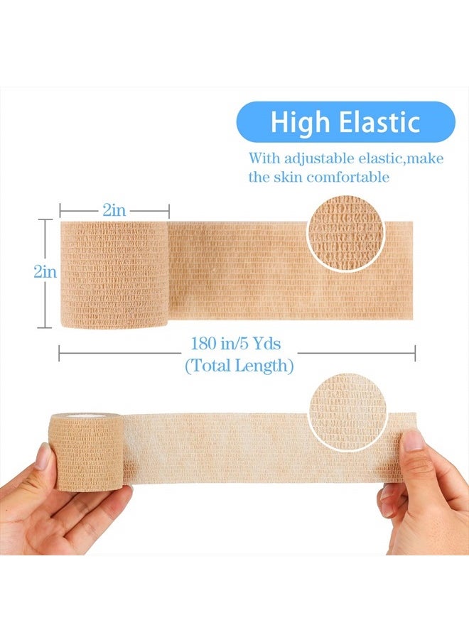 Mooerca - 12 Pack Self Adherent Cohesive Wrap Bandages 2 Inches X 5 Yards,First Aid Tape, Elastic Self Adhesive Tape, Athletic, Sports wrap Tape, Bandage Wrap for Sports, Wrist, Skin Colour Athletic Tape - Image 1
