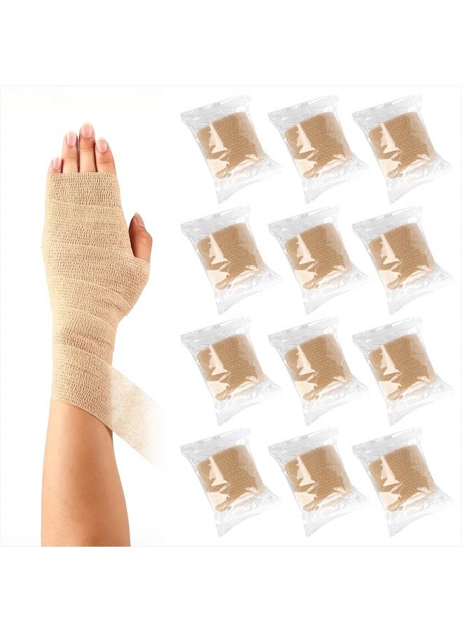 Mooerca - 12 Pack Self Adherent Cohesive Wrap Bandages 2 Inches X 5 Yards,First Aid Tape, Elastic Self Adhesive Tape, Athletic, Sports wrap Tape, Bandage Wrap for Sports, Wrist, Skin Colour Athletic Tape - Image 1