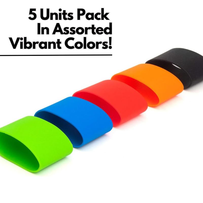 GRIFITI Band Joes Grip Rubber Bands 4 x 2 Inch Flat 8" Circumference 2.54" Diameter 2X Stretch 5 Pack Long Lasting Assorted Colorful Silicone Grip Cooking Grade Heat Cold UV Chemical Resistant Tumblers Thermo Travel Water Bottles Rubberbands - Image 4