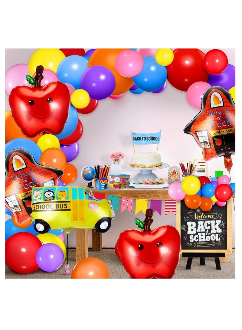 DAILYCHIC 122 Packs Back to School Balloon Garland Arch Kit,School Bus House Red Fruit Foil Balloons Colorful Balloons First Day of School Classroom Party Decorations for Student Back to School Party - Image 1