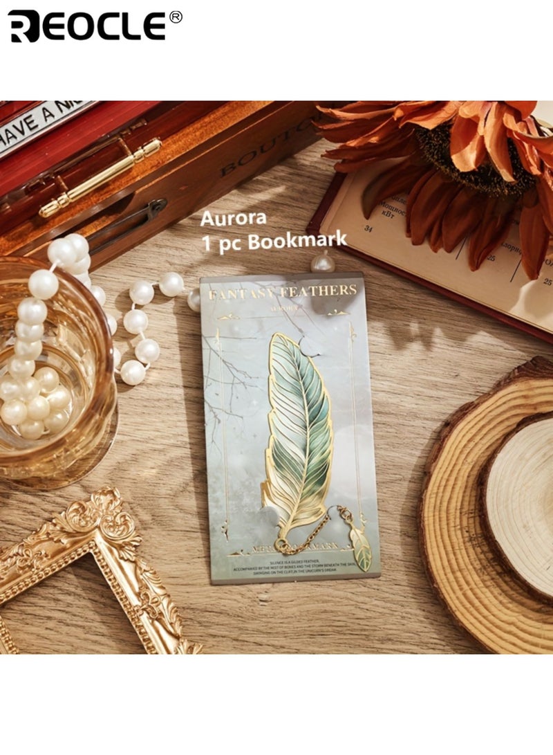 ريوكل علامة مرجعية ريشة عتيقة بتصميم برونزي معدني وسلسلة قلادة، إكسسوار كتاب أنيق بطابع أدبي، هدية للقراء والكتاب. - Image 2