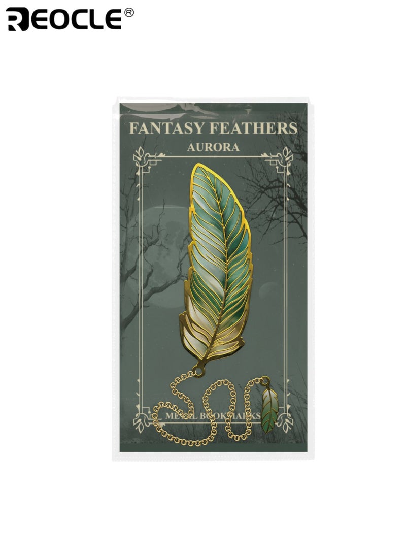 ريوكل علامة مرجعية ريشة عتيقة بتصميم برونزي معدني وسلسلة قلادة، إكسسوار كتاب أنيق بطابع أدبي، هدية للقراء والكتاب. - Image 4